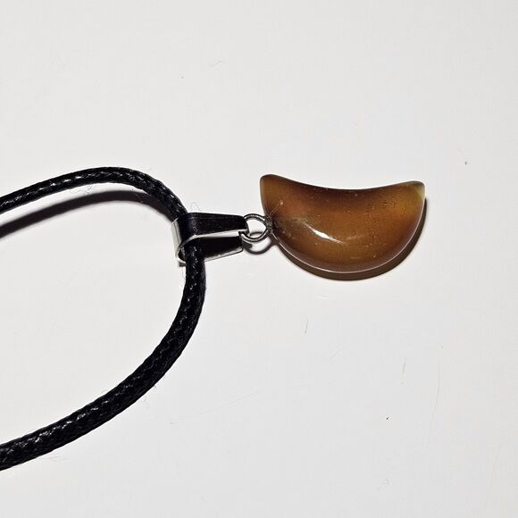 Brown Semiprecious Crescent Moon Pendant Black Cord Necklace 24-26" - Picture 11 of 12